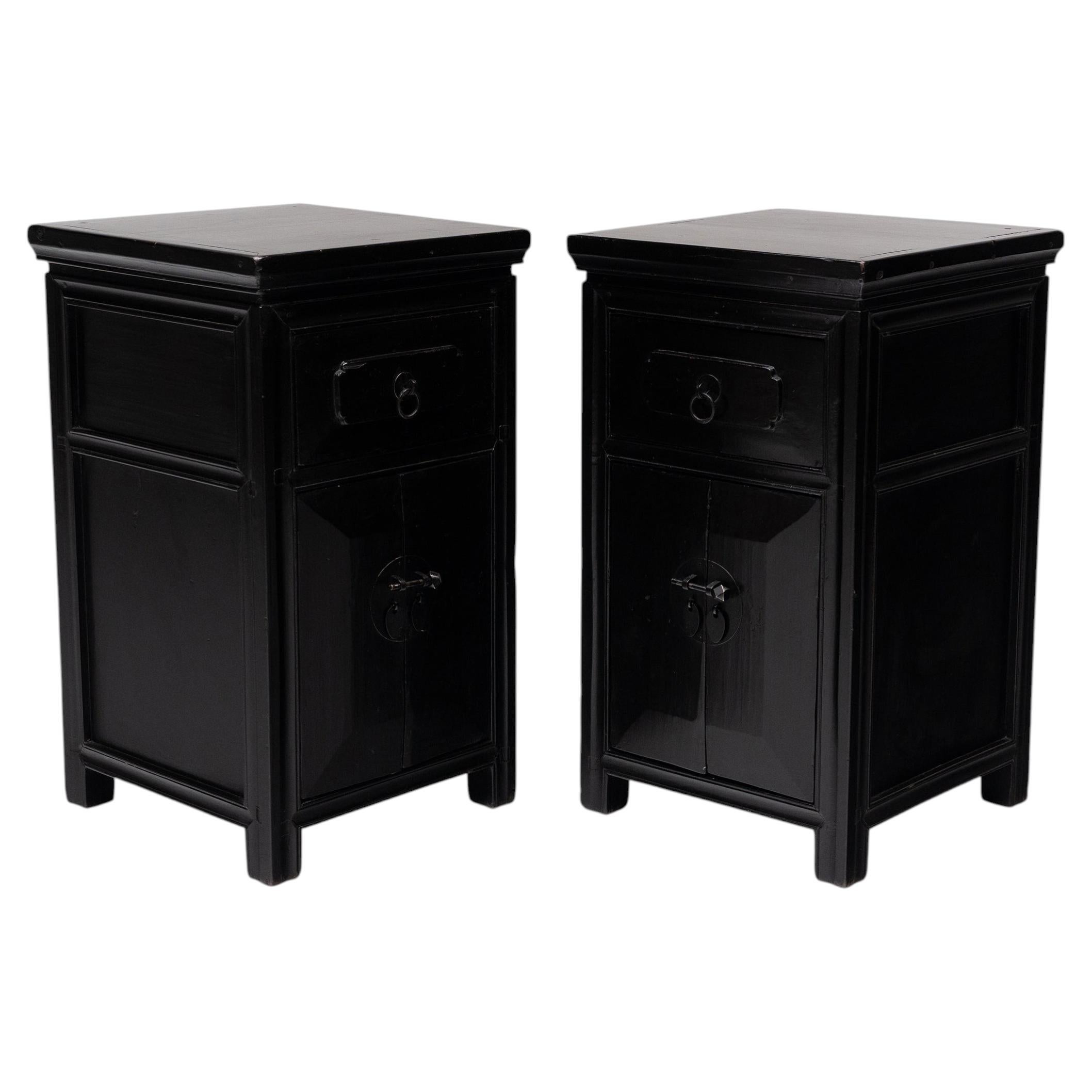 Pair of Chinese Faceted Square Side Cabinets, 19th Century