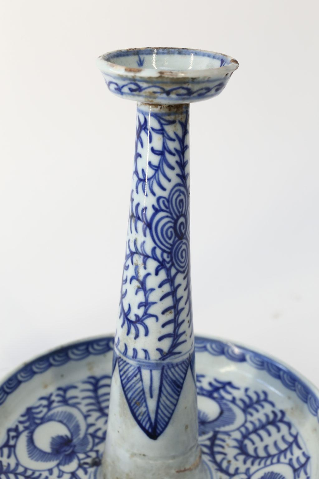 Hand-Crafted Pair of Chinese Faience Candlesticks