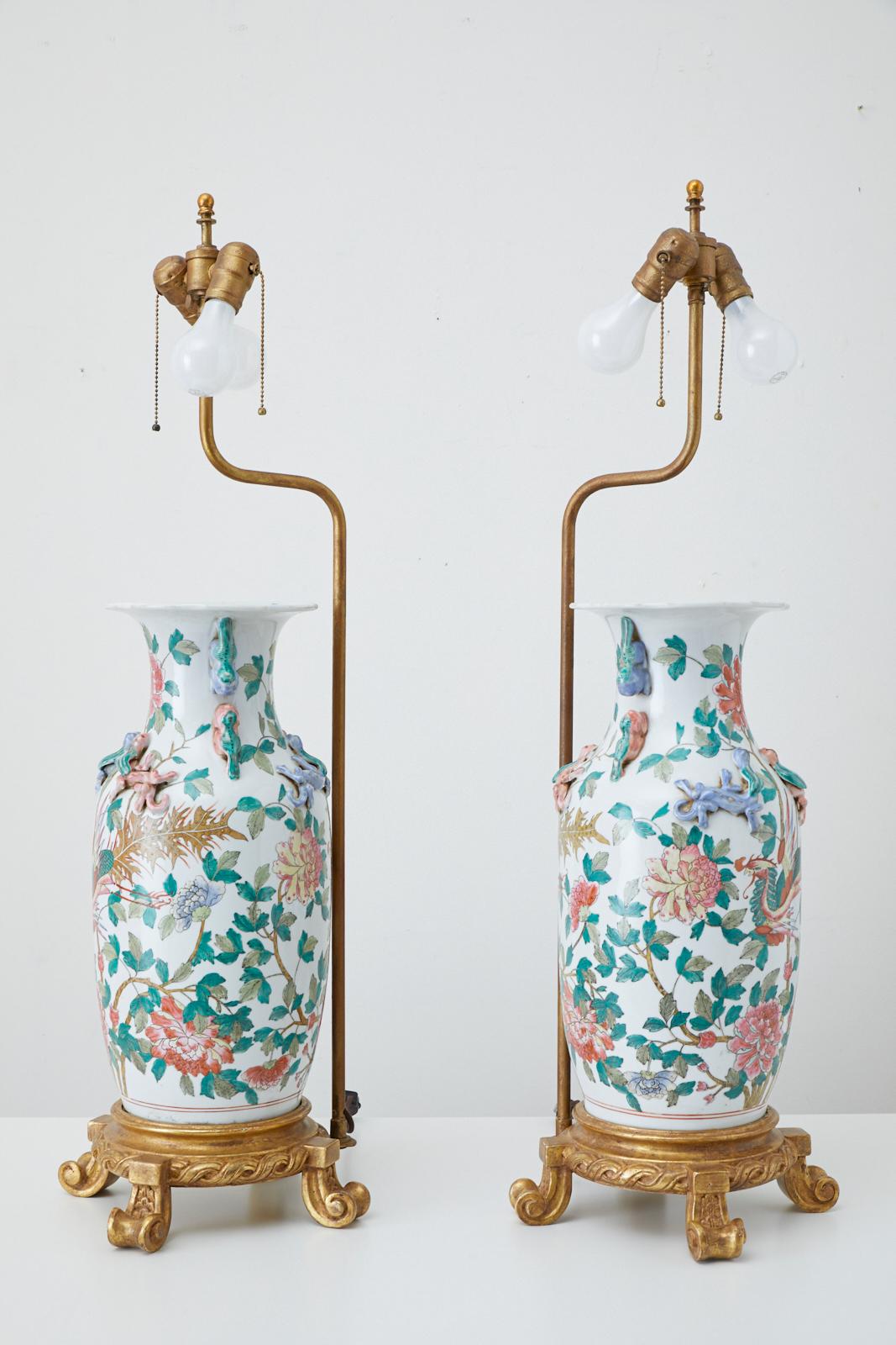 Pair of Chinese Famille Ginger Jars Mounted as Lamps 6