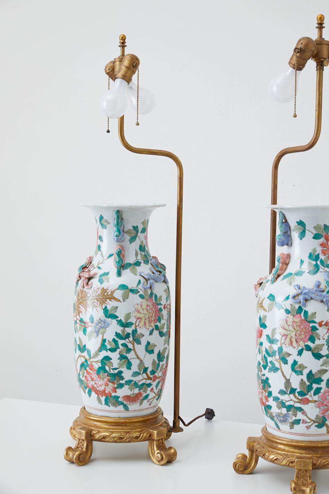 Pair of Chinese Famille Ginger Jars Mounted as Lamps 7