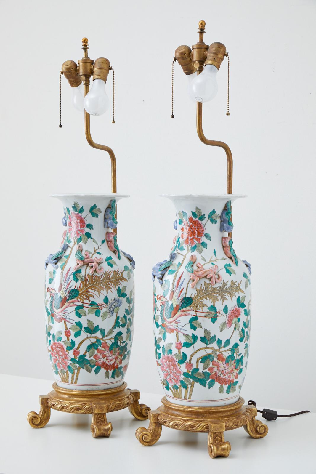 Pair of Chinese Famille Ginger Jars Mounted as Lamps In Good Condition In Rio Vista, CA