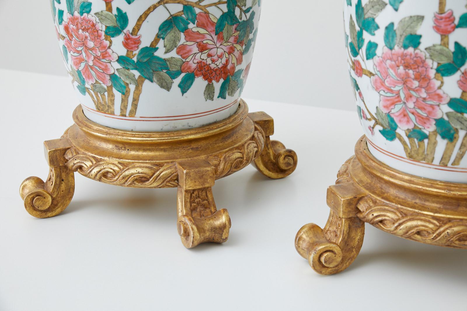 Pair of Chinese Famille Ginger Jars Mounted as Lamps 1
