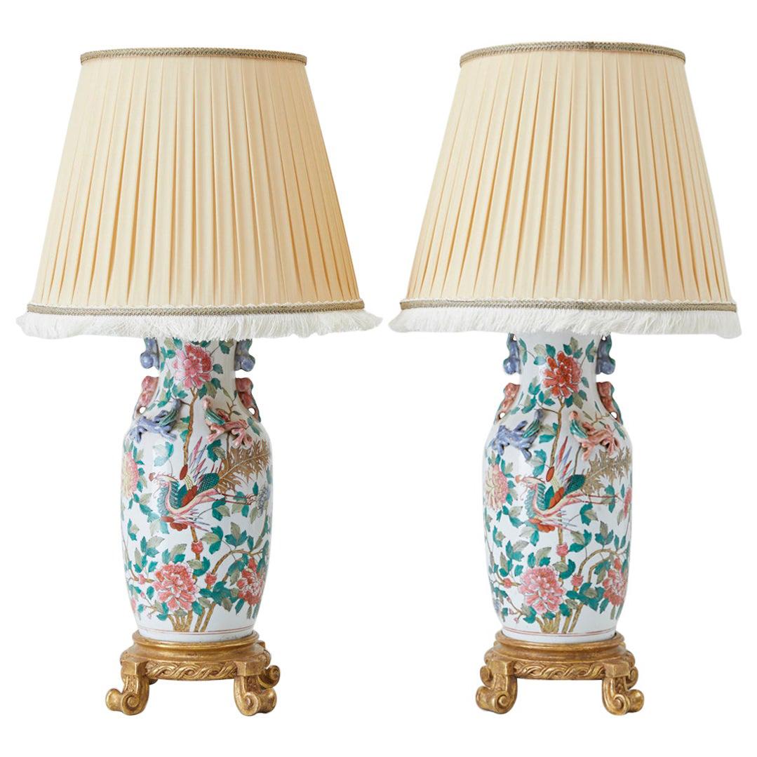 Pair of Chinese Famille Ginger Jars Mounted as Lamps