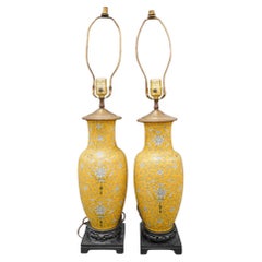 Pair of Chinese Famille Jaune Enamel Vases Mounted as Lamps