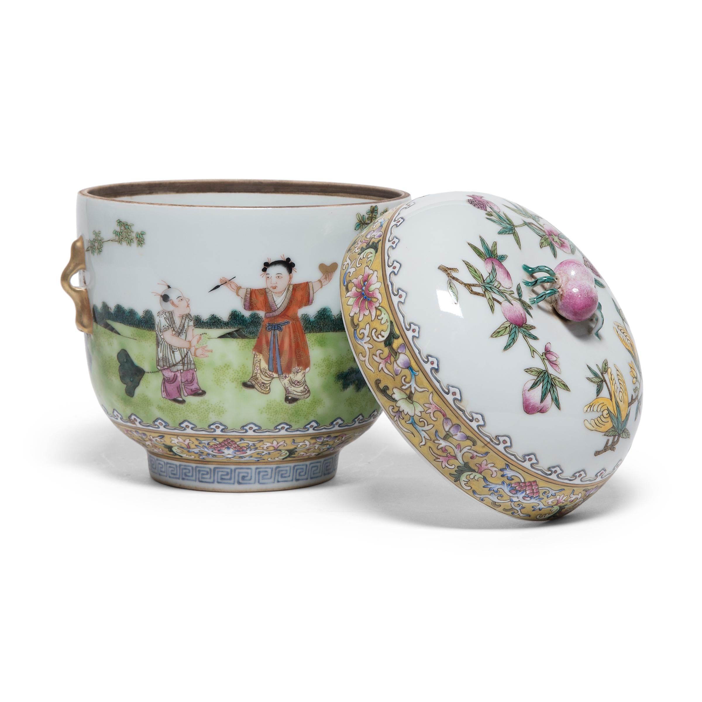 Pair of Chinese Famille Rose Jars with Boys at Play, c. 1900 1