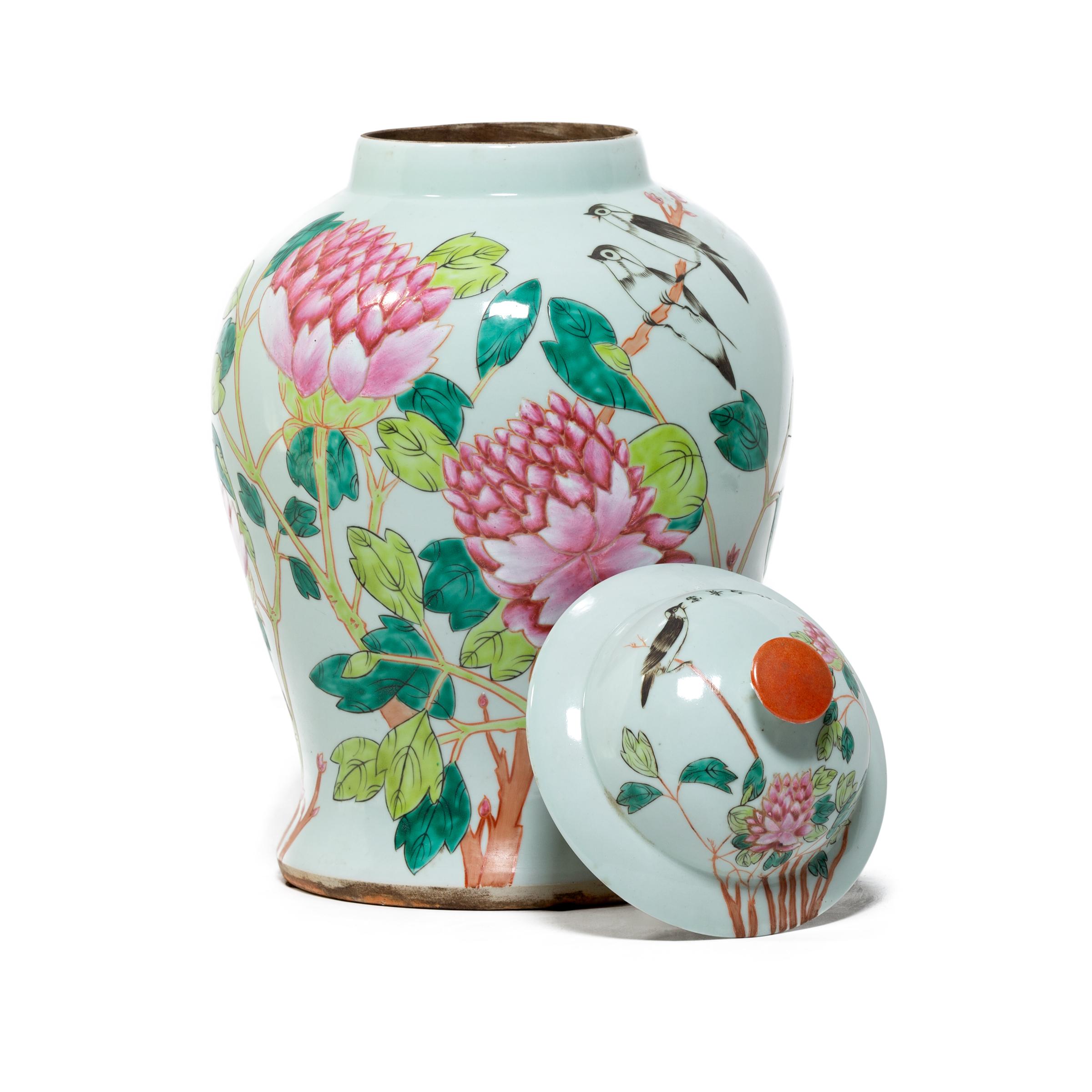 Pair of Chinese Famille Rose Peony Ginger Jars 10