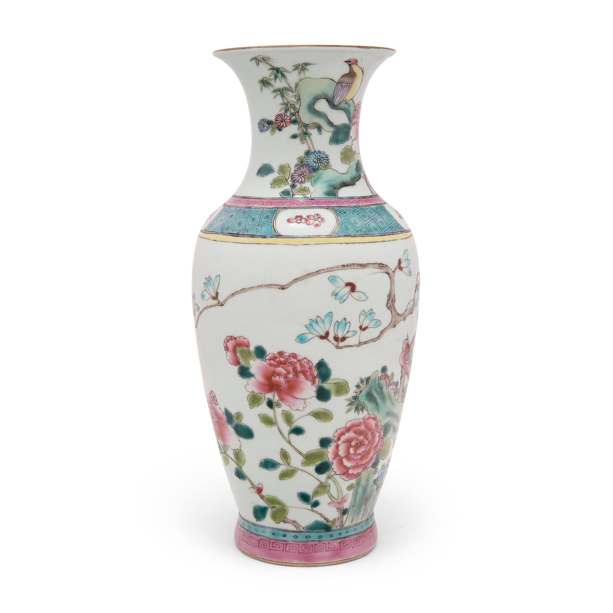 Porcelain Pair of Chinese Famille Rose Phoenix Tail Vases, circa 1850