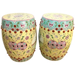 Pair of Chinese Famille Rose Porcelain Garden Stools Seats