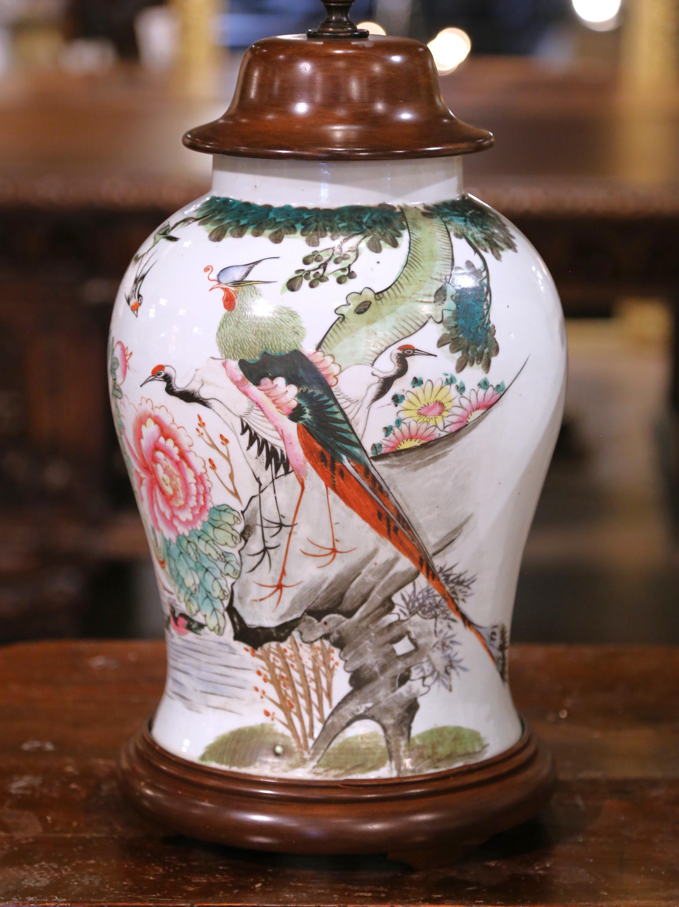 Pair of Chinese Famille Rose Porcelain Lamps with Birds, Flowers and Calligraphy For Sale 2