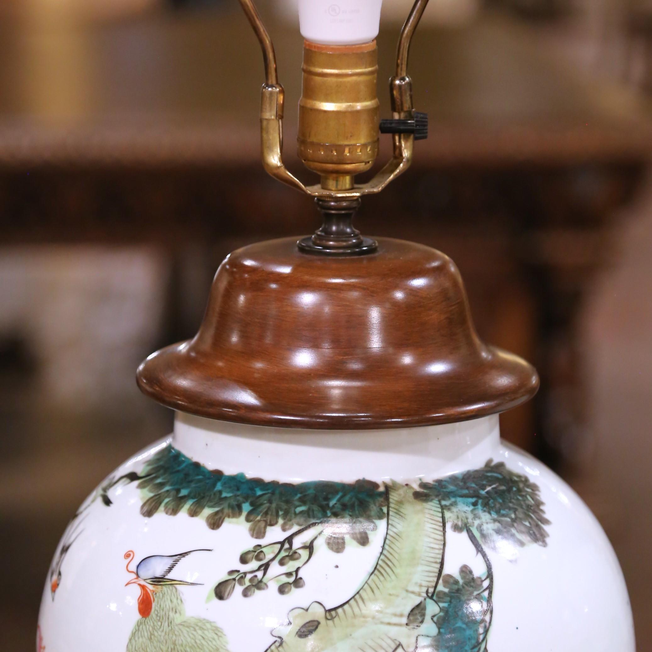 Pair of Chinese Famille Rose Porcelain Lamps with Birds, Flowers and Calligraphy For Sale 4