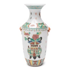 Pair of Chinese Famille Rose Rouleau Vases with Censers, c. 1930