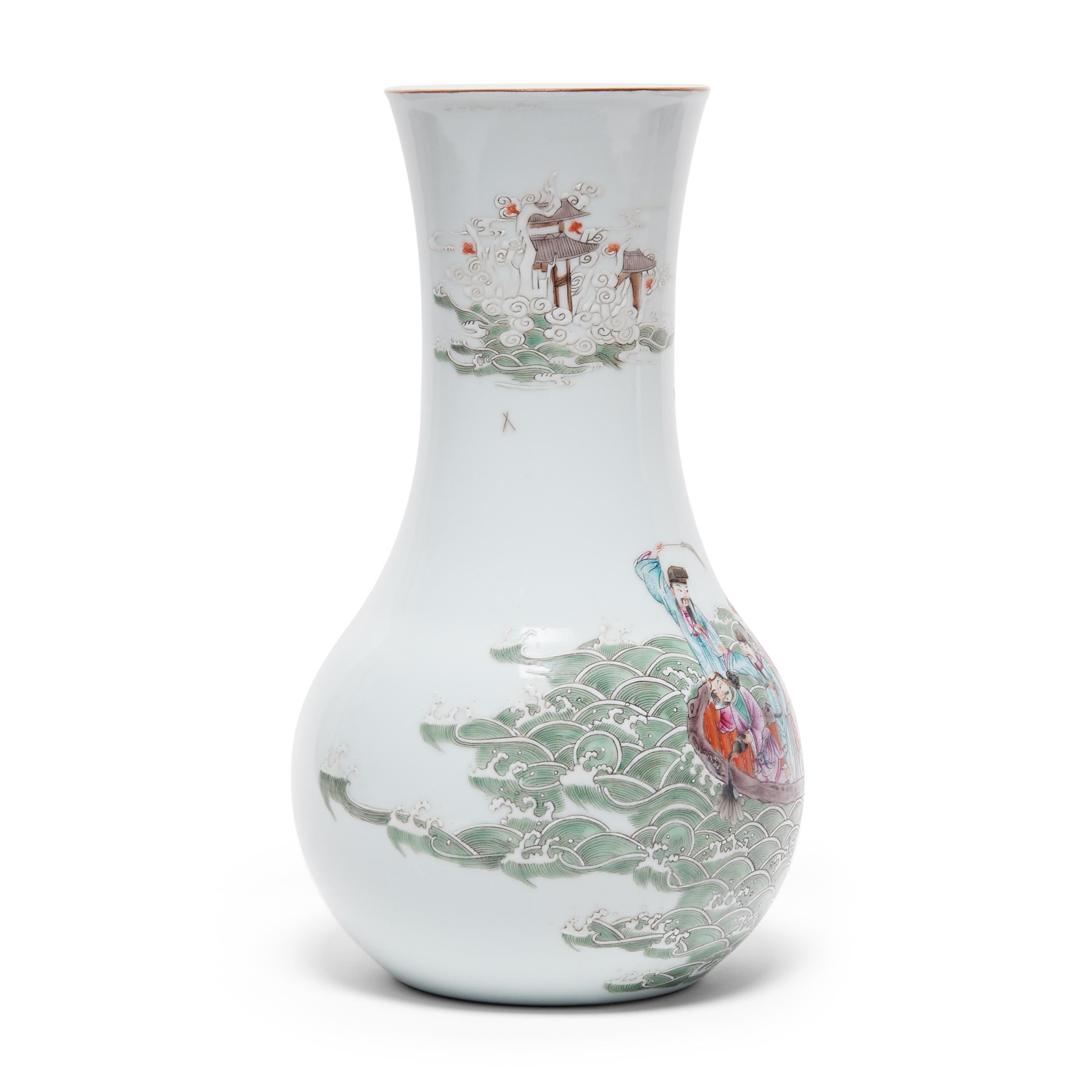 Retro Vase Chinese Famille Rose Eight Immortals Character Vase 6.5 Inch Home Decoration