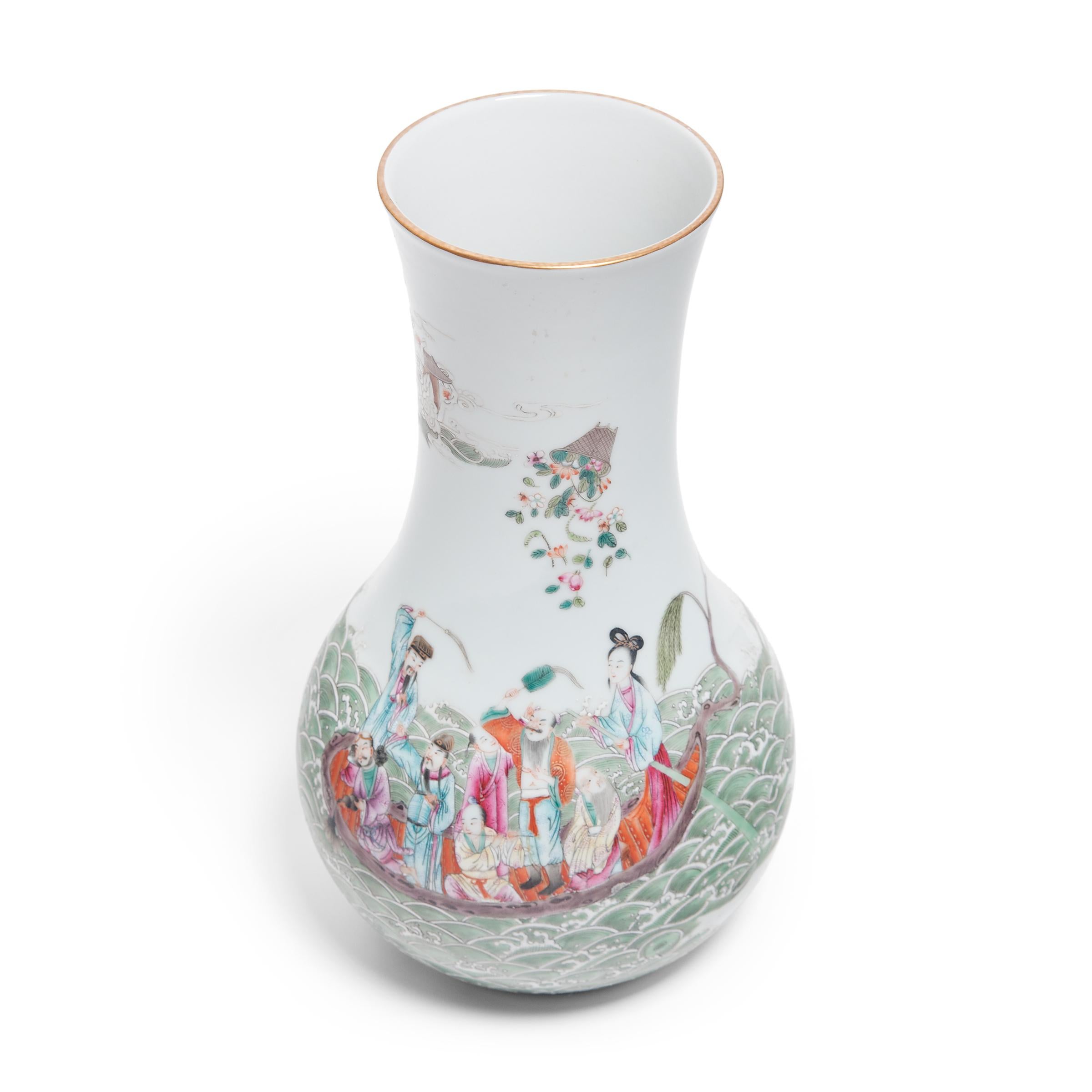 Retro Vase Chinese Famille Rose Eight Immortals Character Vase 6.5 Inch Home Decoration
