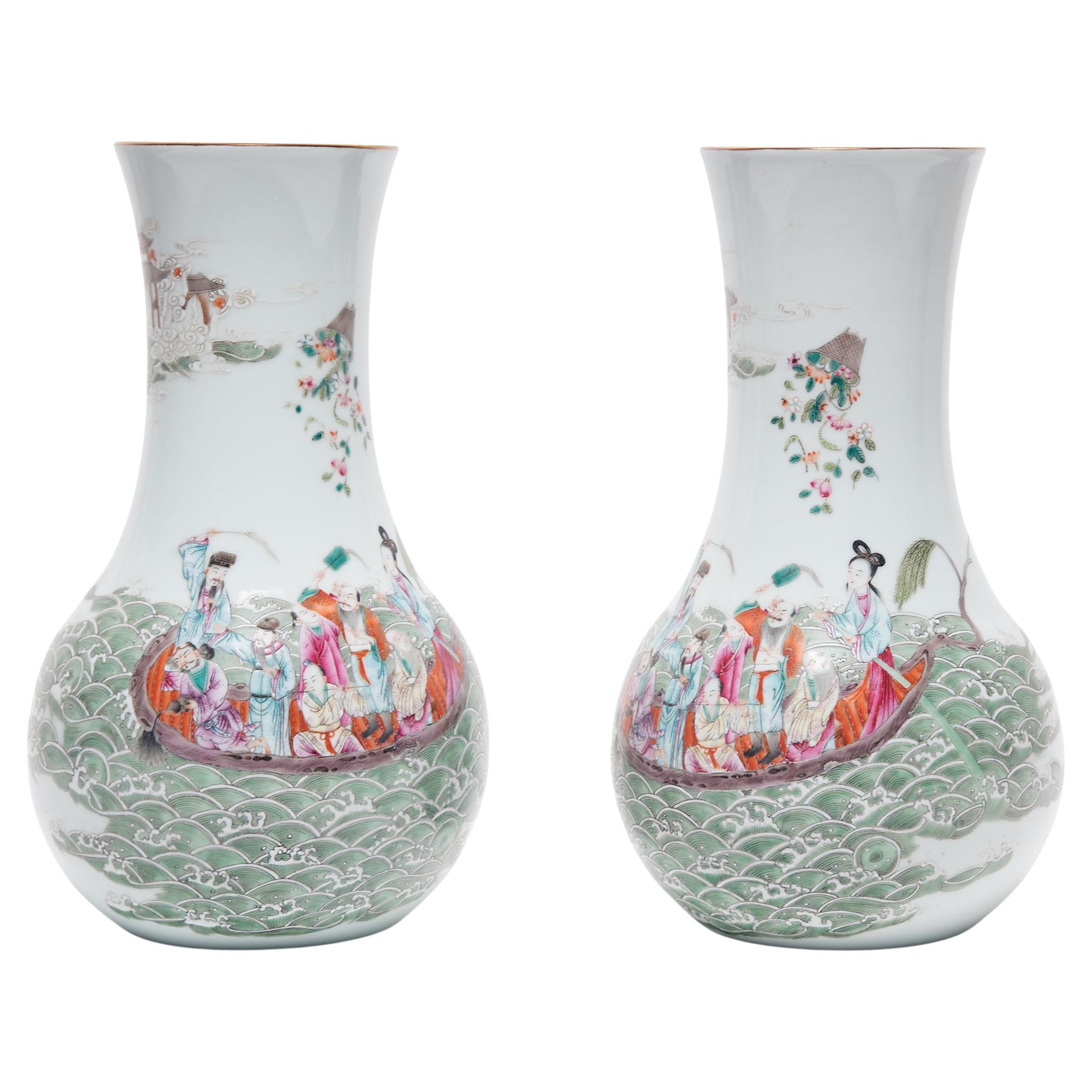 Pair of Chinese Famille Rose Vases with Eight Immortals, c. 1900