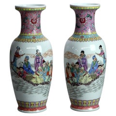 Pair of Chinese Famille Rose Vases with Genre Scenes C1940