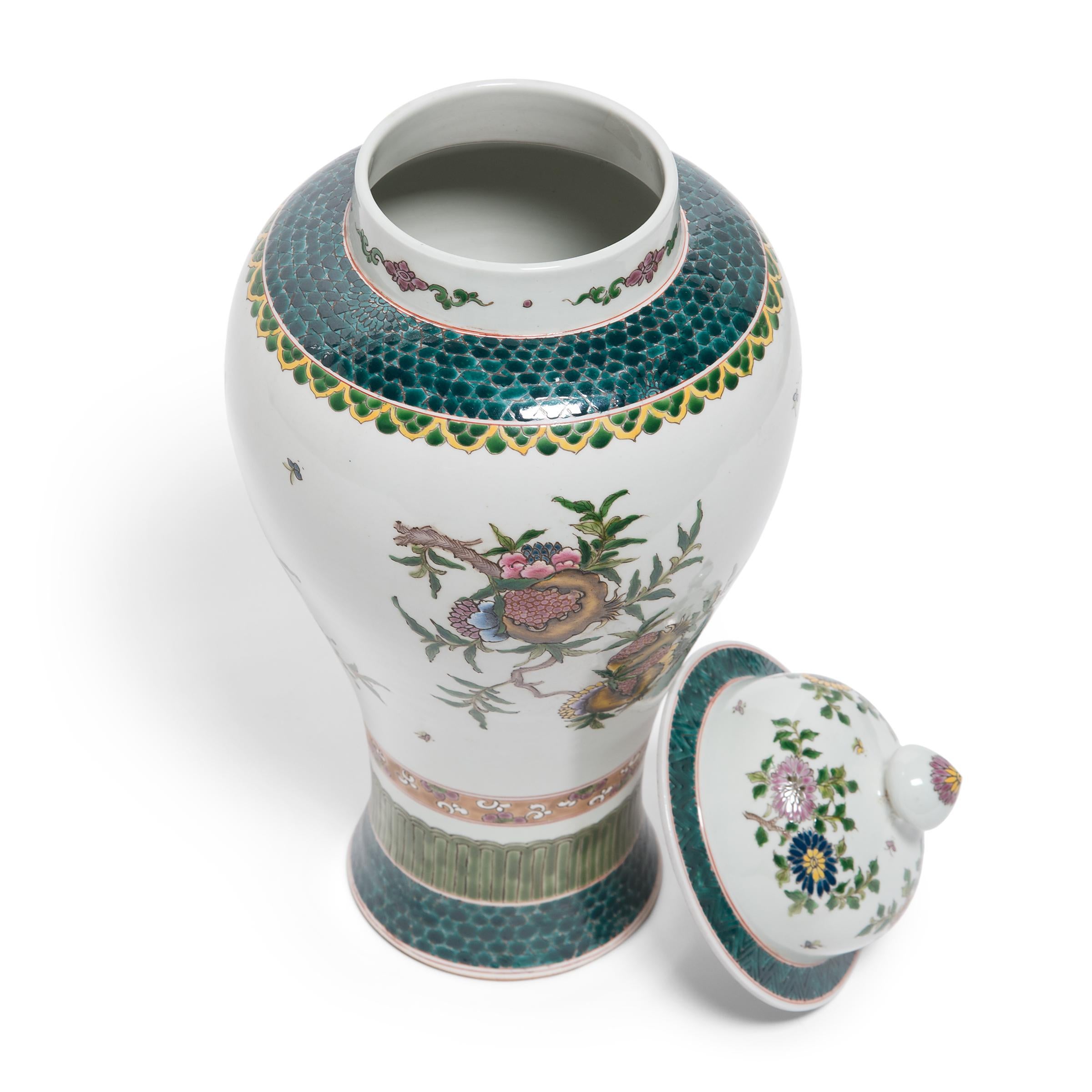 Porcelain Pair of Chinese Famille Verte Baluster Jars with Pomegranates, c. 1900