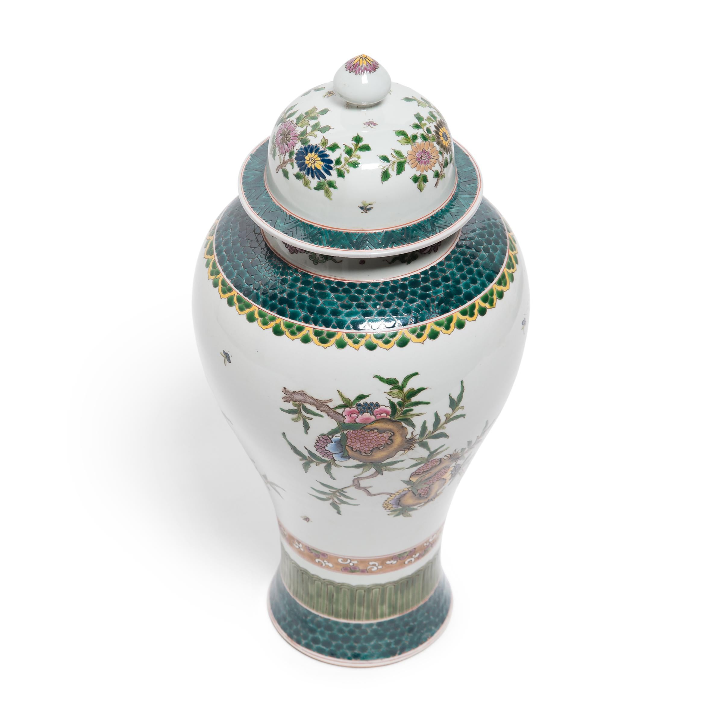 Pair of Chinese Famille Verte Baluster Jars with Pomegranates, c. 1900 1