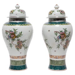 Pair of Chinese Famille Verte Baluster Jars with Pomegranates, c. 1900