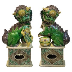 Pair of Chinese Famille Verte Buddhist Lions from the Kangxi Period