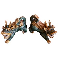 Pair of Chinese Famille Verte Foo Dogs