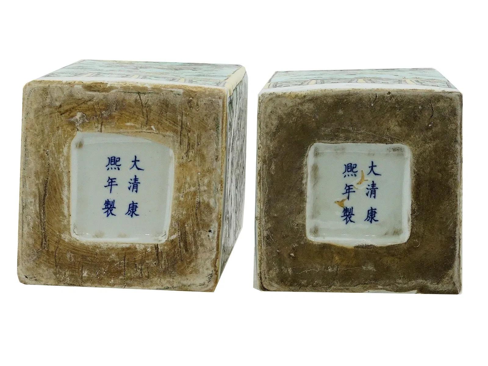 Pair of Chinese Famille Verte Porcelain Vases Marked In Good Condition For Sale In Long Island City, NY
