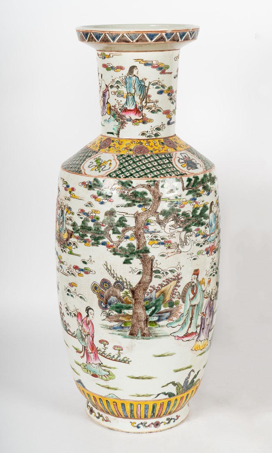 Pair of Chinese Famille Verte Vases, c. 1900's In Good Condition For Sale In Los Angeles, CA