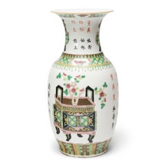 Pair of Chinese Famille Verte Vases with Ancient Censers, c. 1900