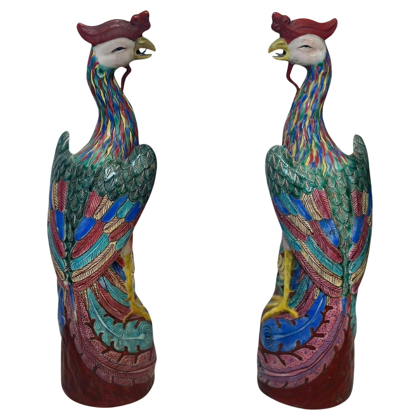 Pair of Chinese Fenghuang Porcelain Sculptures
