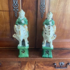 Pair of Chinese Figures Seated on Elephants