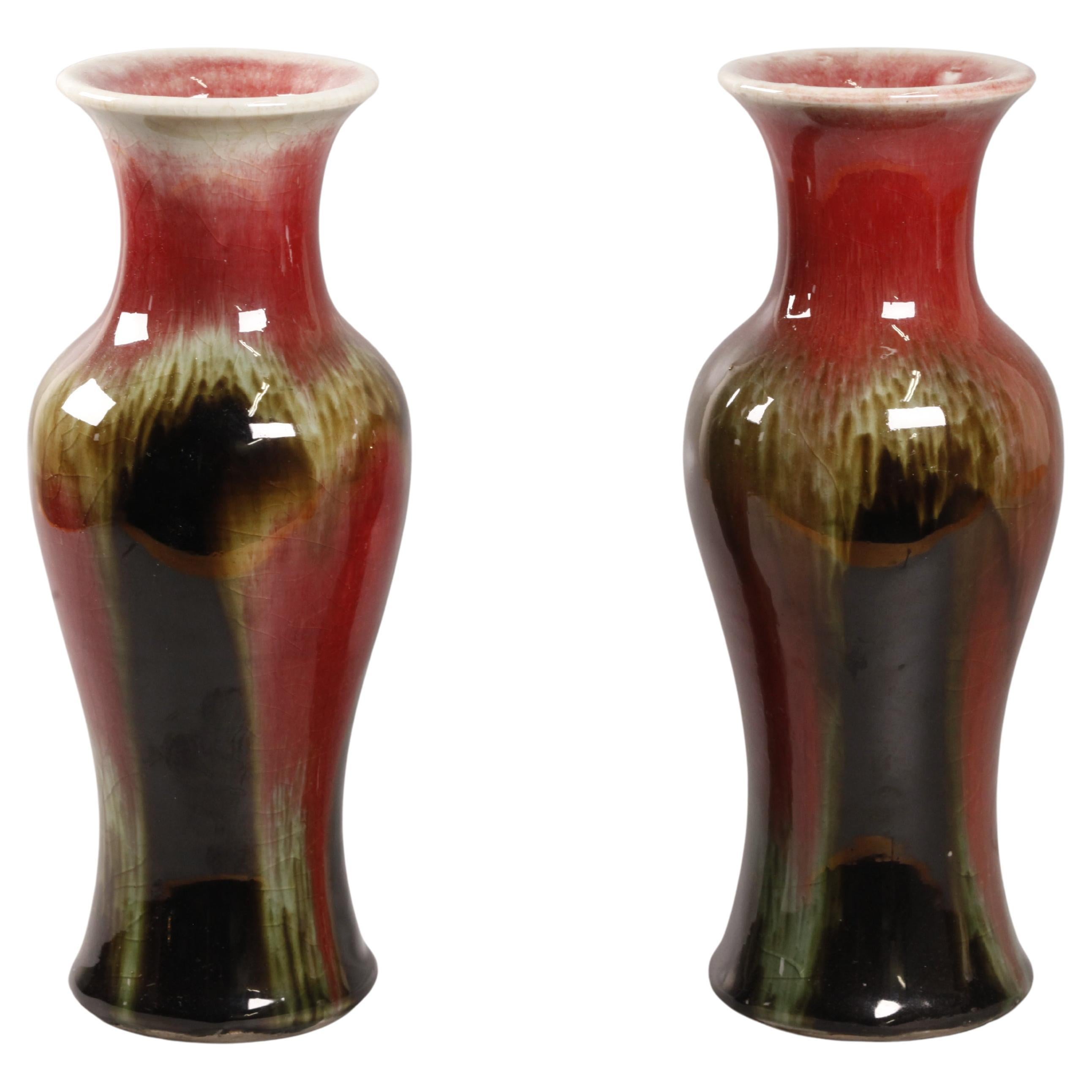 pair of Chinese flambe glazed porcelain vases, 19th c.