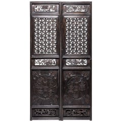 Pair of Chinese Floral Chainlink Lattice Panels, c. 1800