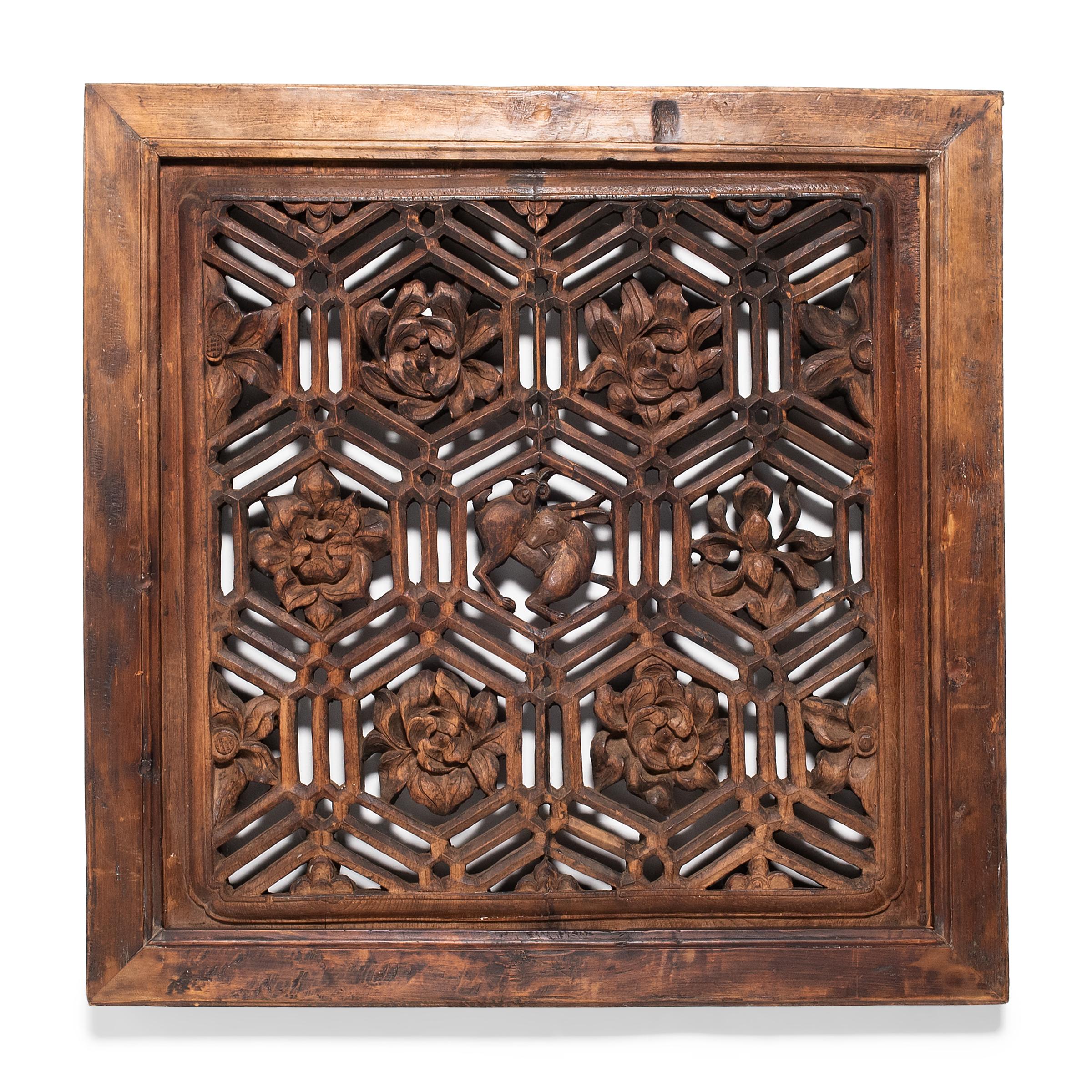 These lattice window panels from Yunan province date to the late 19th century and likely originated in an official building or courtyard home. At once decorative and functional, the openwork design of each panel is intended to allow light and air