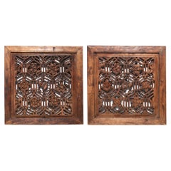 Pair of Chinese Floral Honeycomb Lattice Panels, c. 1900