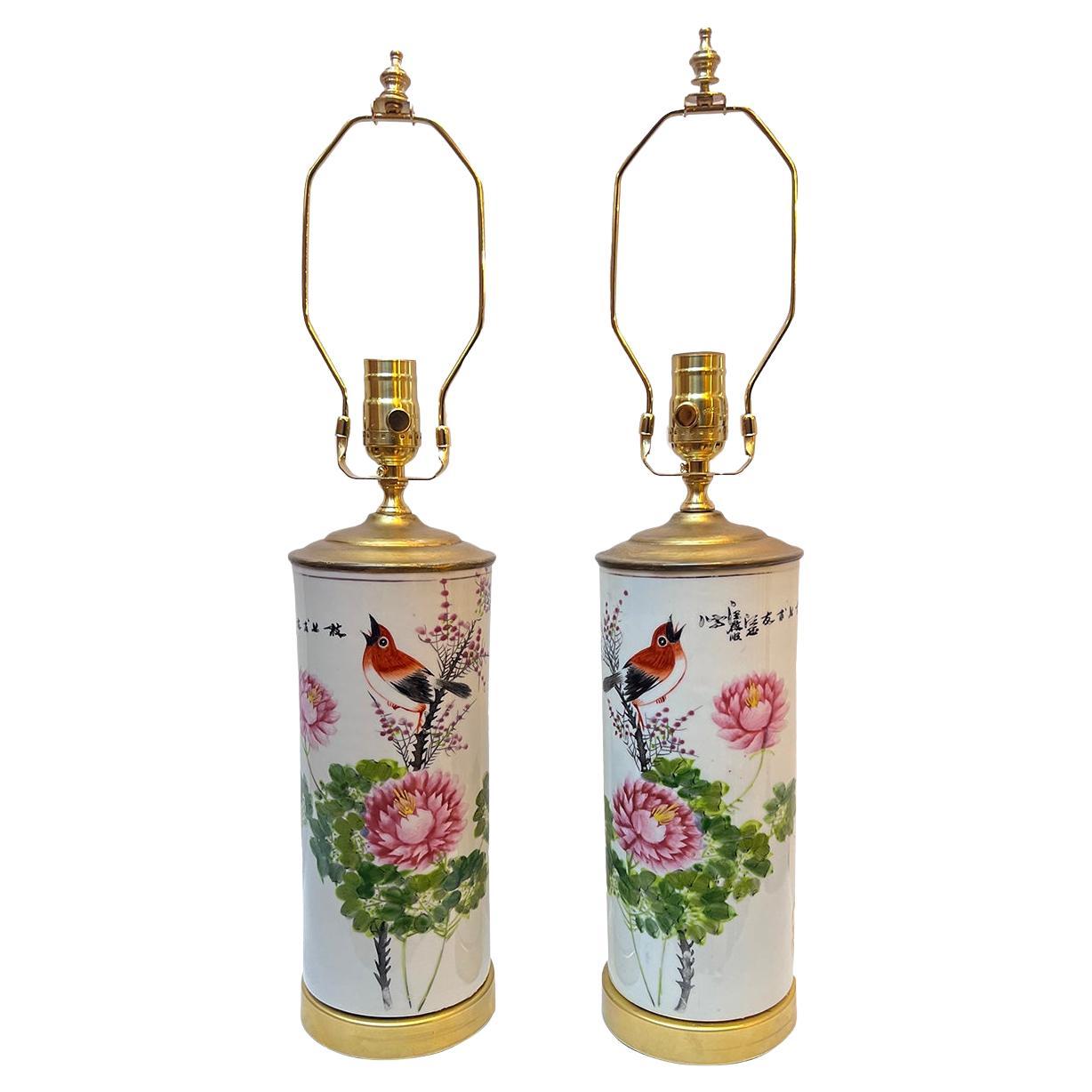 Pair of Chinese Floral Lamps