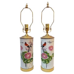 Antique Pair of Chinese Floral Lamps