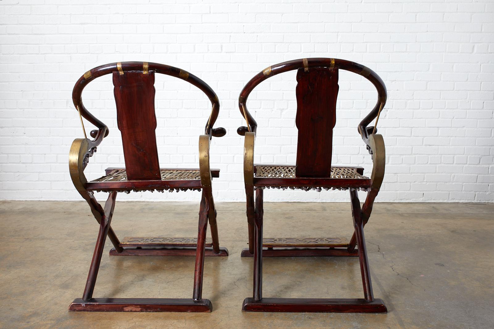 Pair of Chinese Folding Jiaoyi Horseshoe Armchairs 6