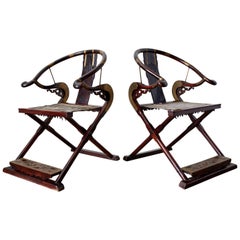Pair of Chinese Folding Jiaoyi Horseshoe Armchairs