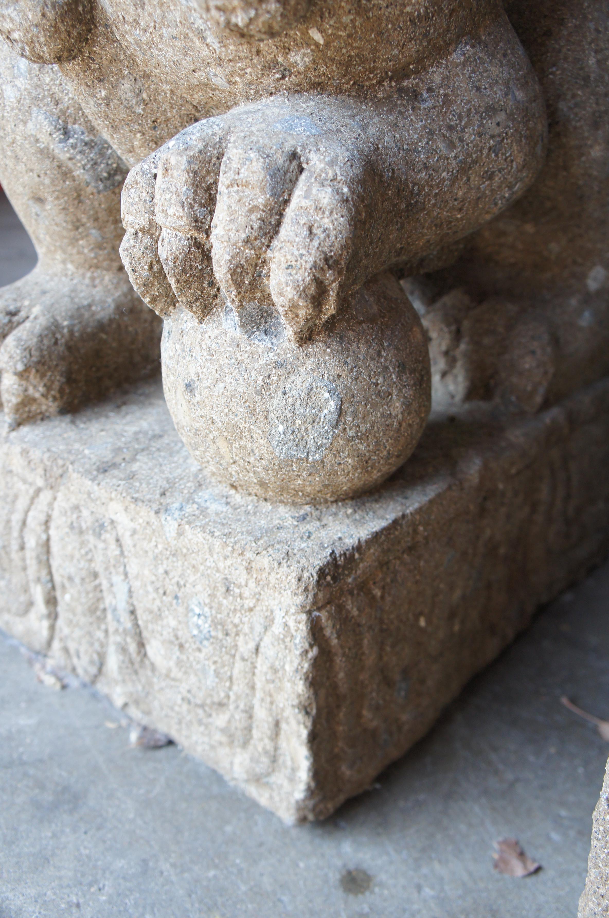 Pair of Chinese Foo Dogs Concrete Statue Guardians Lions Stone Garden For Sale 4