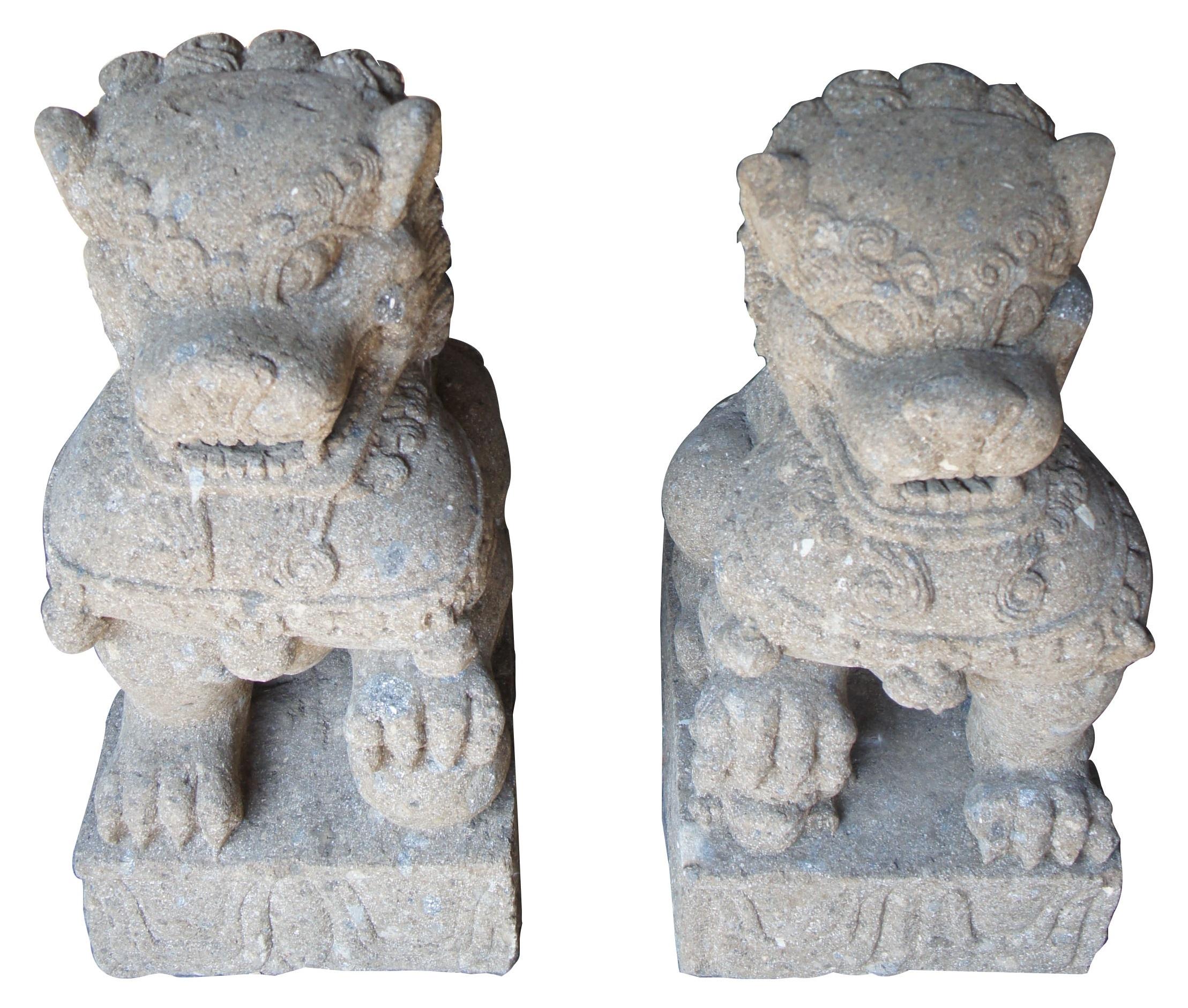 Paar chinesische Foo Dogs Beton Statue Wächter Löwen Stein Garten im Zustand „Gut“ im Angebot in Dayton, OH