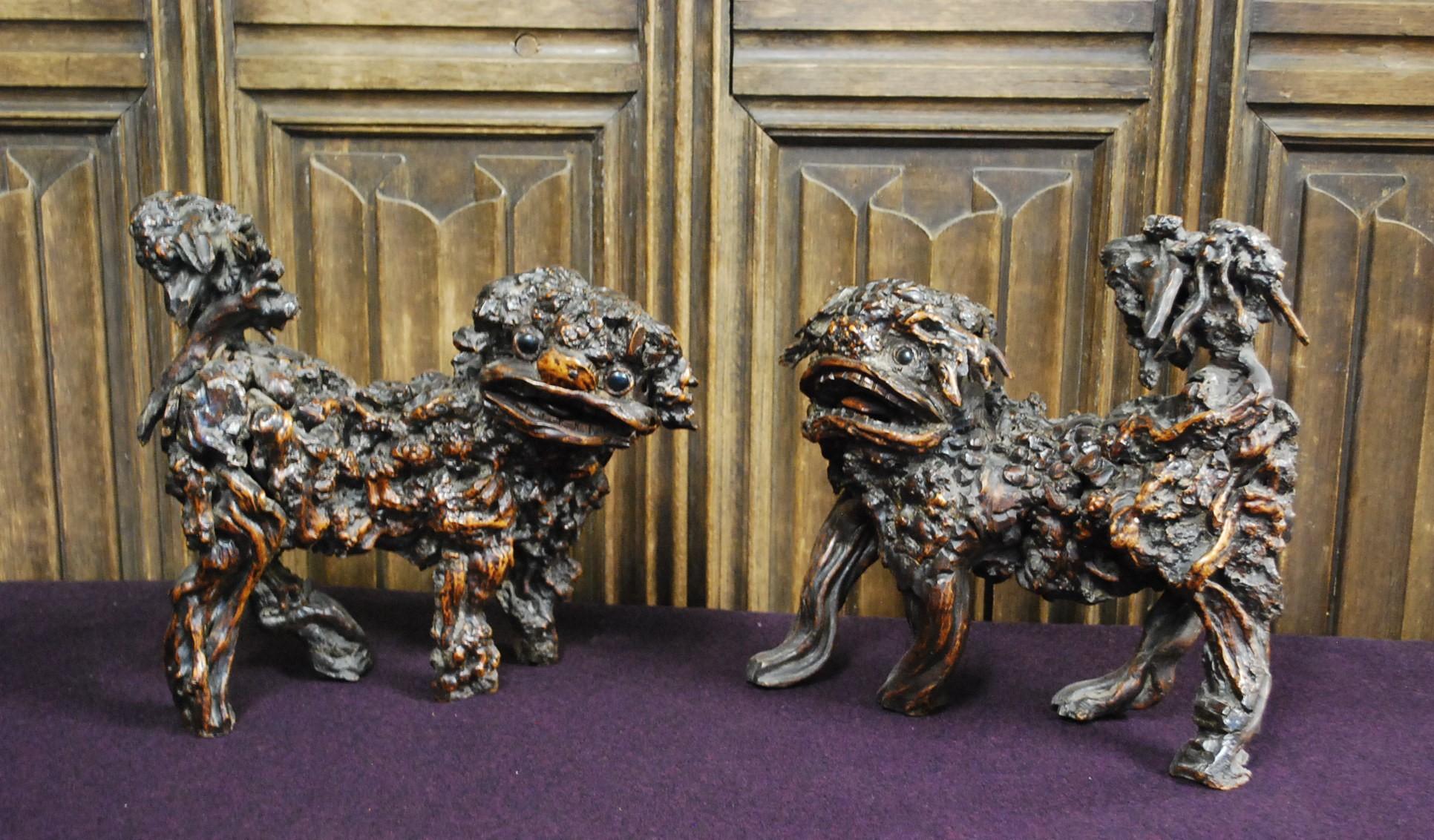 Hand-Crafted Pair of Chinese foo dogs For Sale