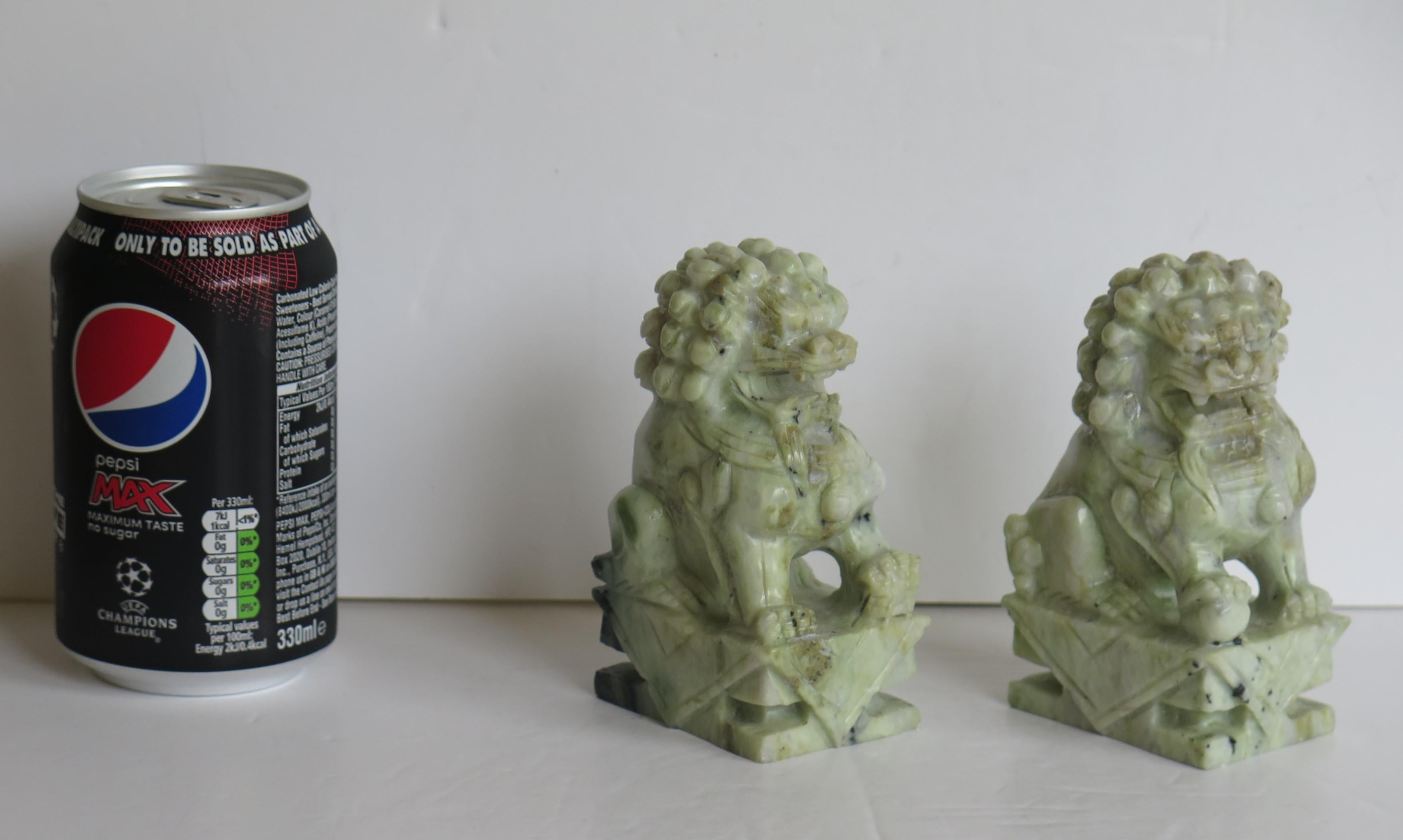 Pair of Chinese Foo Dogs Hand Carved Hardstone Good Colour and Detail, Ca 1940 For Sale 11
