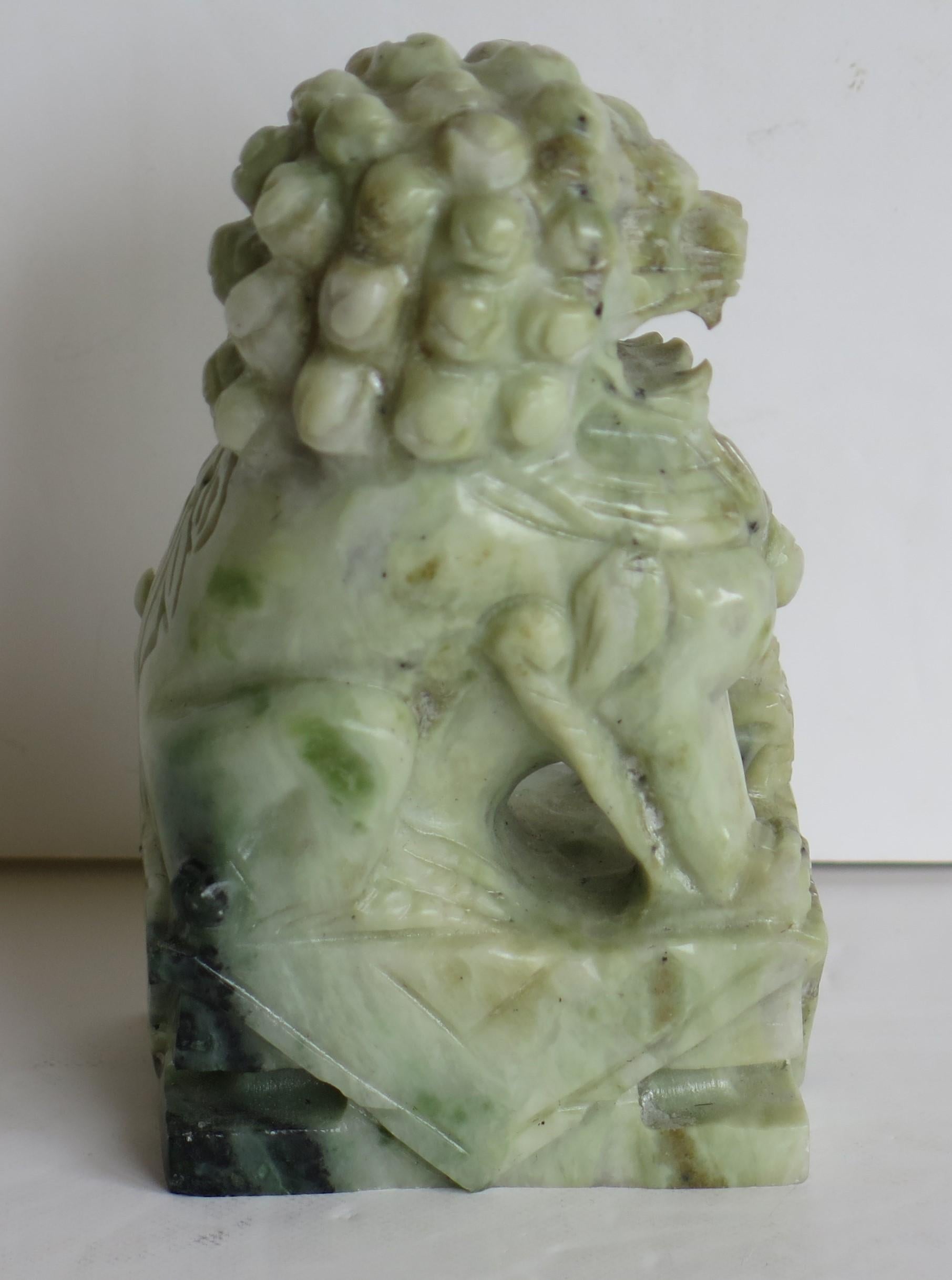 Pair of Chinese Foo Dogs Hand Carved Hardstone Good Colour and Detail, Ca 1940 For Sale 1
