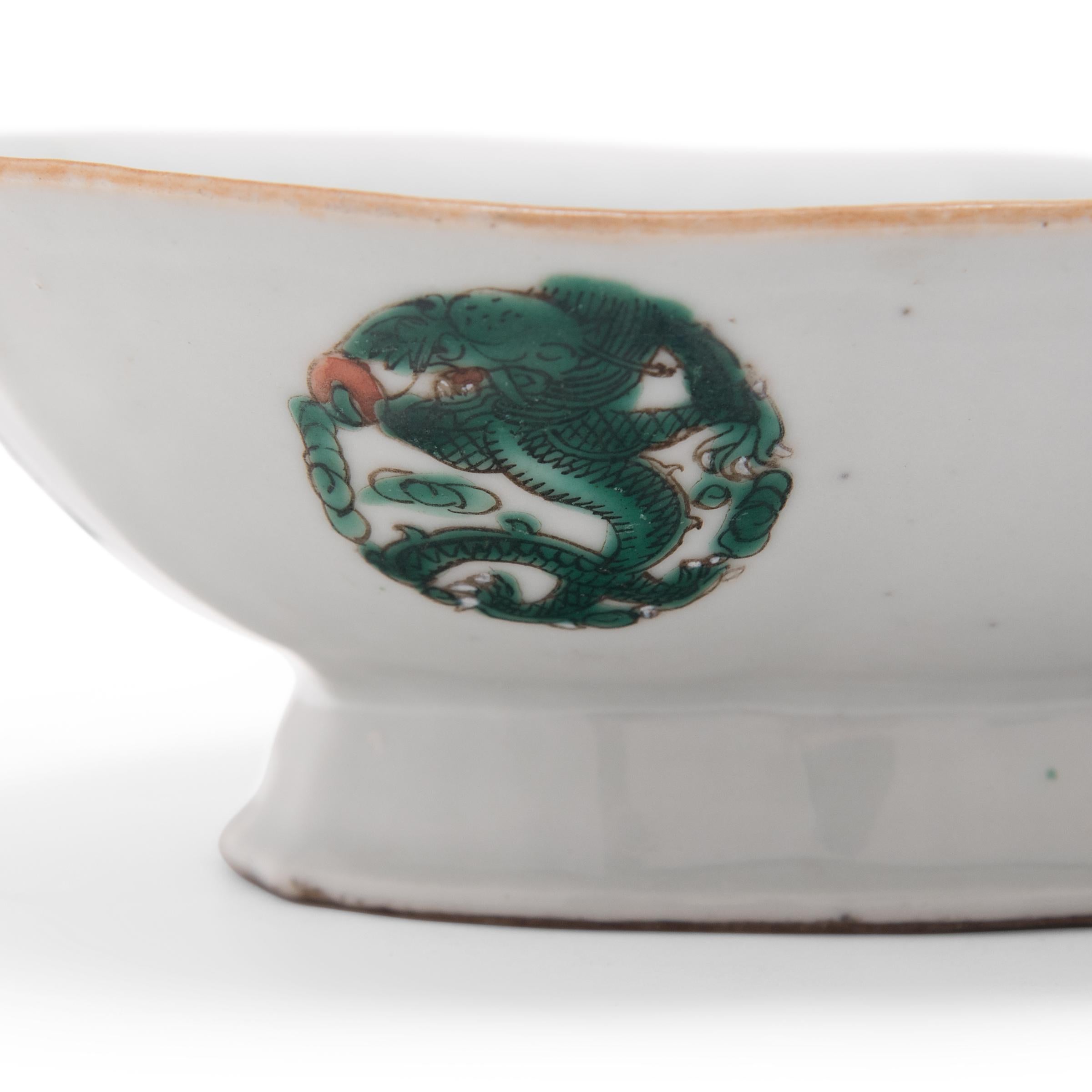Porcelain Pair of Chinese Footed Offering Bowls with Celestial Dragons, c. 1850