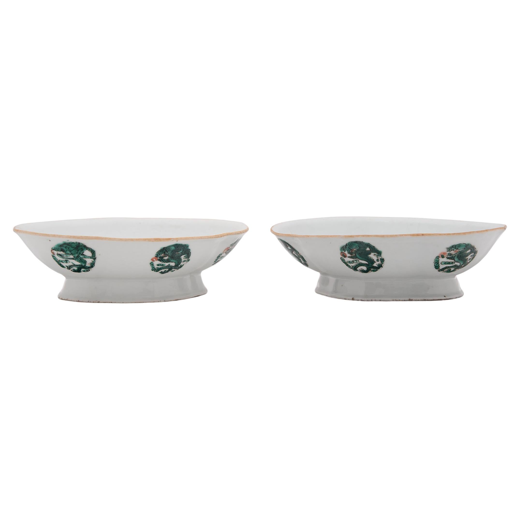 Pair of Chinese Footed Offering Bowls with Celestial Dragons, c. 1850