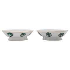 Antique Pair of Chinese Footed Offering Bowls with Celestial Dragons, c. 1850
