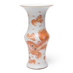 Pair of Chinese Fu Lion Fantail Vases, c. 1920