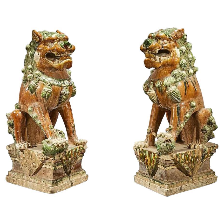 Pair of Chinese Fu-Lions Statues For Sale