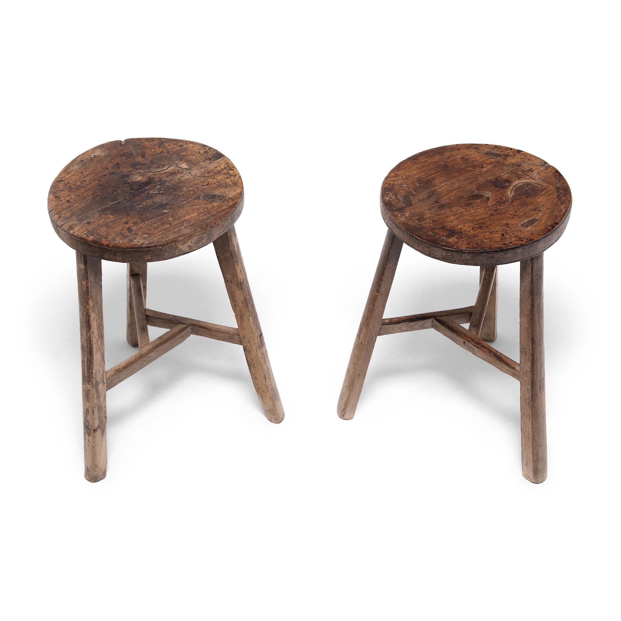 Qing Pair of Chinese Full Moon Stools, circa 1900