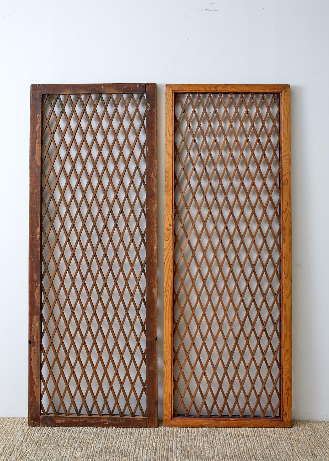 Pair of Chinese Geometric Lattice Window Panels For Sale 2