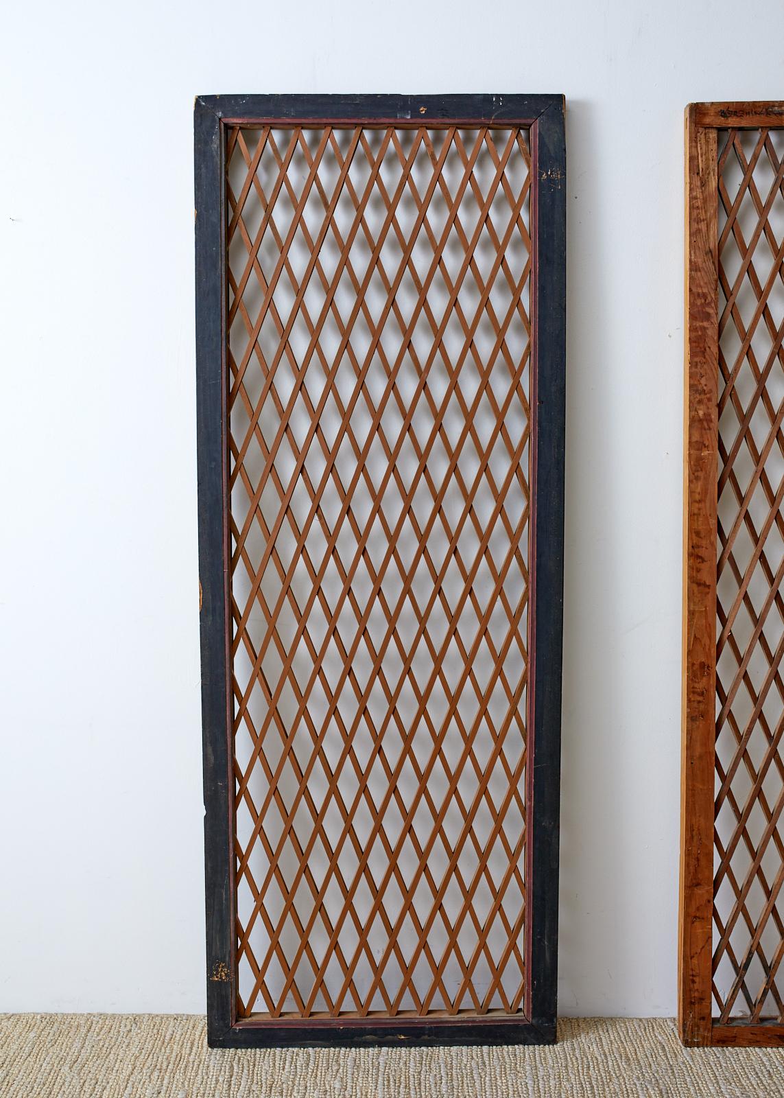 Hand-Crafted Pair of Chinese Geometric Lattice Window Panels For Sale